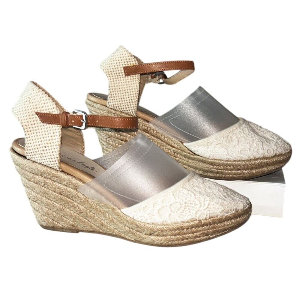 American Eagle Closed-toe Crochet Lace Jute Espadrille Wedge Cream Sandals 9